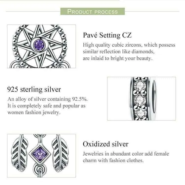 100% 925 Sterling Silver Pendant Dream Catcher Charm Jewelry Without Chain