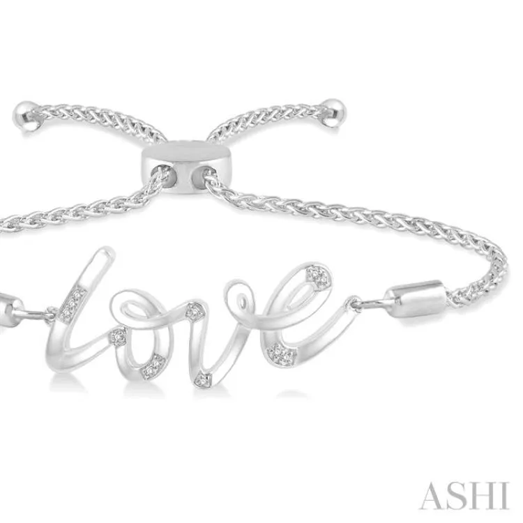 1/20 ctw Love Scribed Round Cut Diamond Lariat Bracelet in Silver