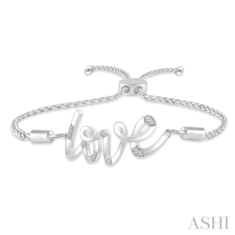 1/20 ctw Love Scribed Round Cut Diamond Lariat Bracelet in Silver