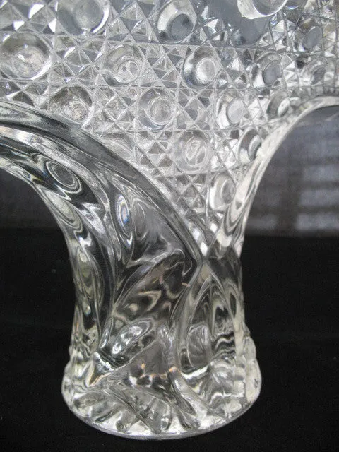 12" VINTAGE LEAD CRYSTAL CUT GLASS BASKET BOWL VASE Diamonds Buttons Pattern