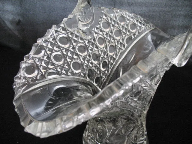 12" VINTAGE LEAD CRYSTAL CUT GLASS BASKET BOWL VASE Diamonds Buttons Pattern
