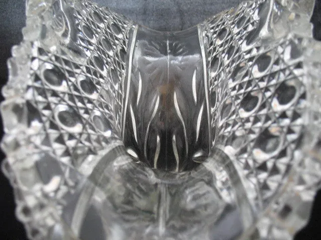 12" VINTAGE LEAD CRYSTAL CUT GLASS BASKET BOWL VASE Diamonds Buttons Pattern
