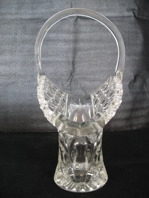 12" VINTAGE LEAD CRYSTAL CUT GLASS BASKET BOWL VASE Diamonds Buttons Pattern