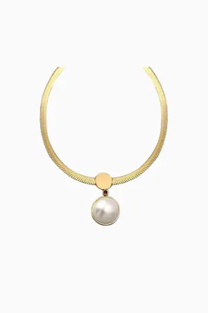 14K Gold Snake Chain with Pearl Pendant