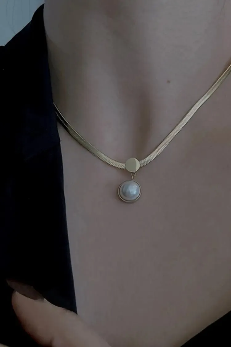 14K Gold Snake Chain with Pearl Pendant