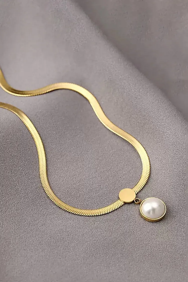 14K Gold Snake Chain with Pearl Pendant