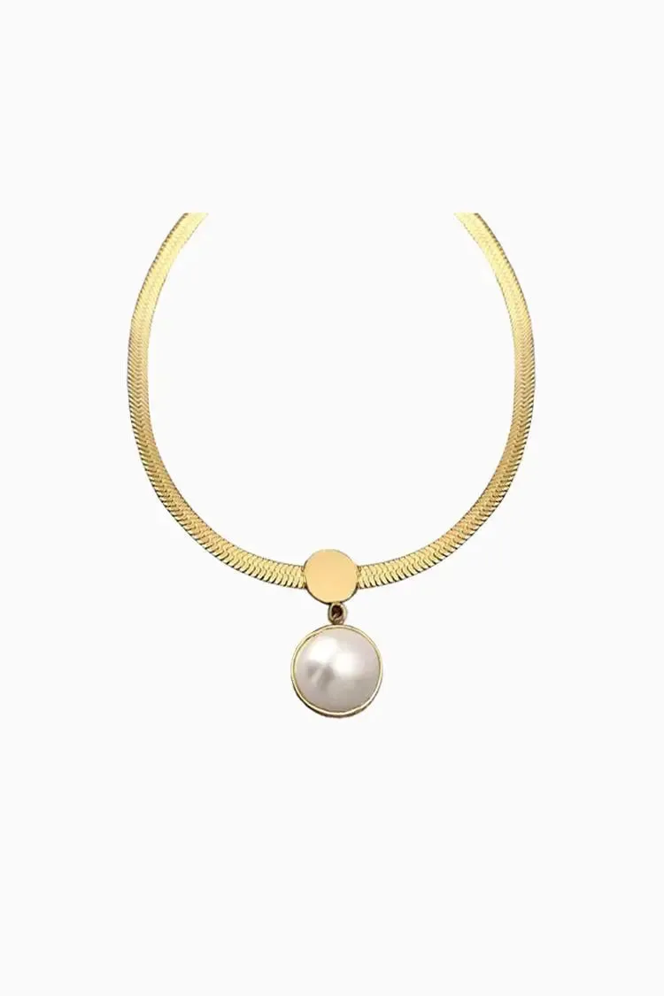 14K Gold Snake Chain with Pearl Pendant