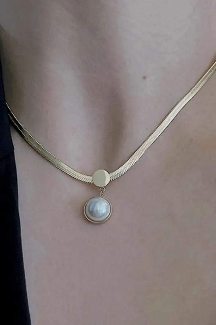 14K Gold Snake Chain with Pearl Pendant