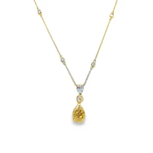 14K Yellow Gold Pear Shape Fancy Yellow Drop Necklace (3.53ctw)