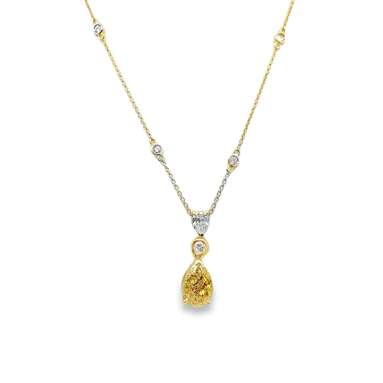 14K Yellow Gold Pear Shape Fancy Yellow Drop Necklace (3.53ctw)