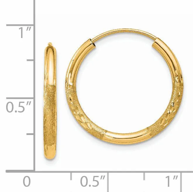 14k Yellow Gold Satin D.C Endless Hoops 2mm x 20mm