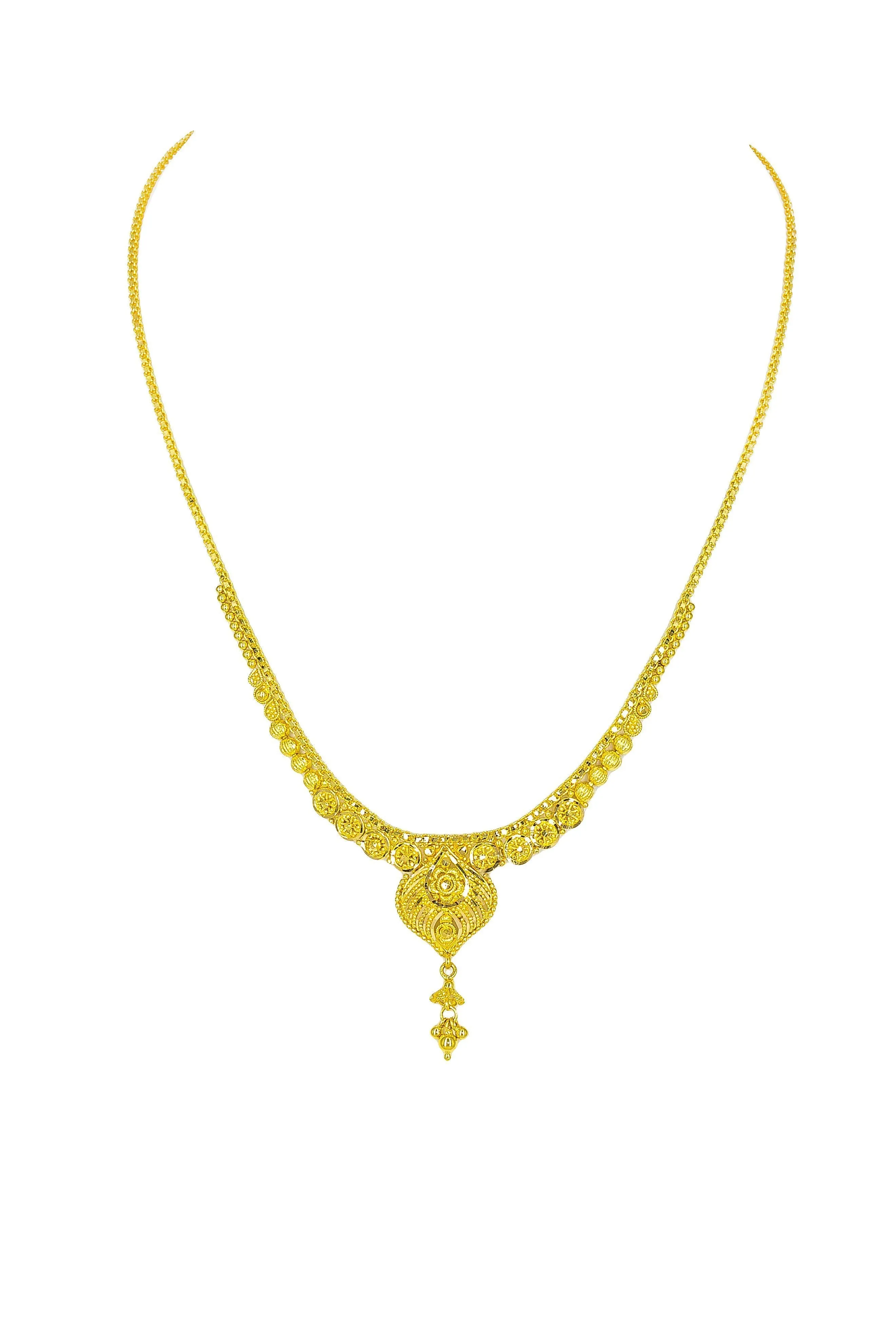 22k Yellow Gold Dotwork Design Statement Necklace & Earrings Set