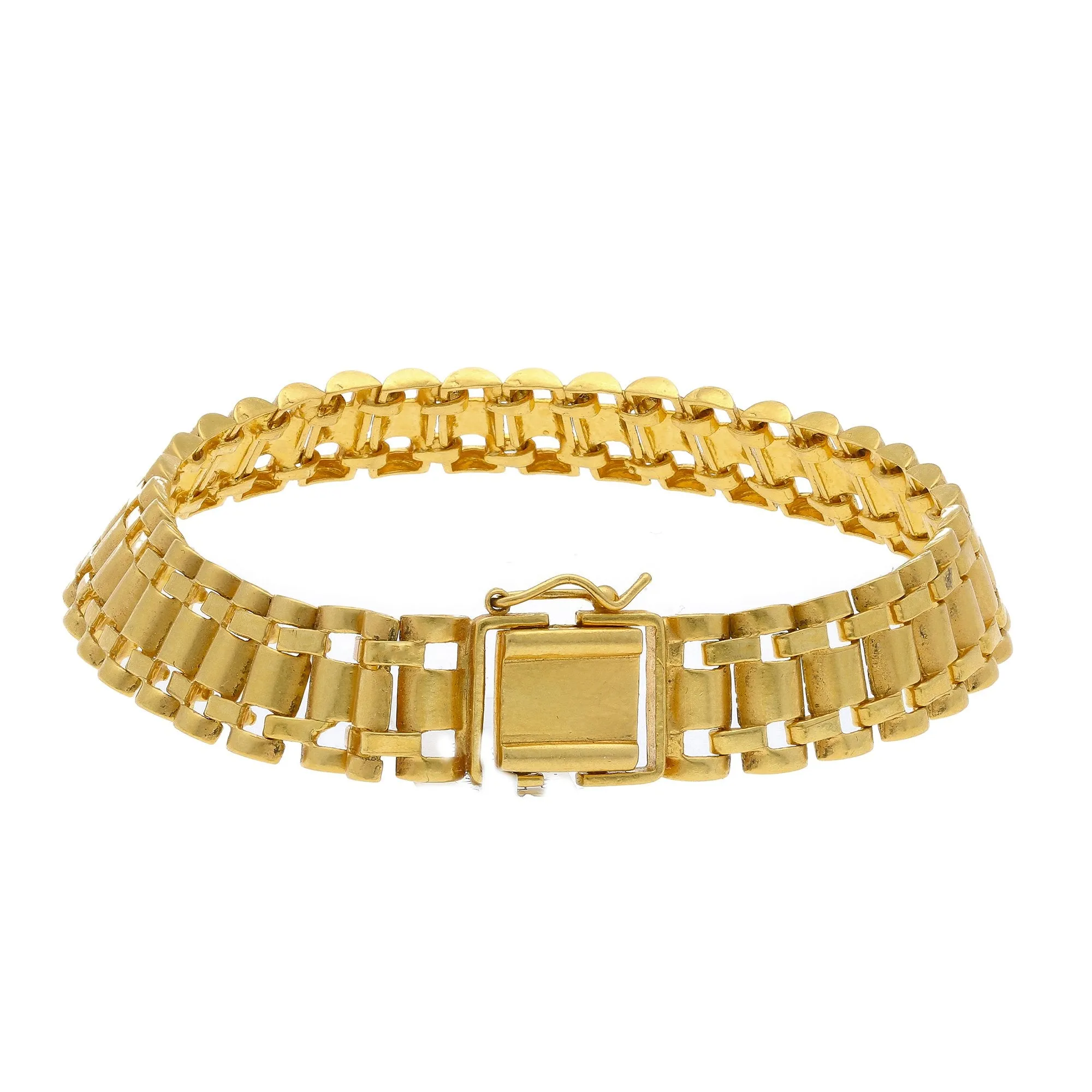 22K Yellow Gold Men's Watch Band Bracelet W/ Curved Tubular Links
