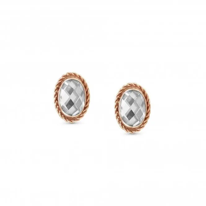 375 Gold Zirconia Oval Rich White Earrings 027821/010