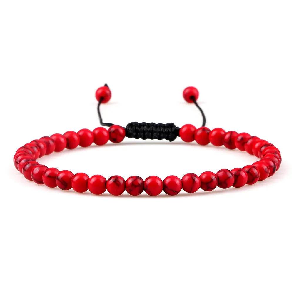 4MM Natural Stone Round Beads Bracelet Women Minimalism Adjustable Leather String Bangles Jewelry Men Healing Yoga Gift