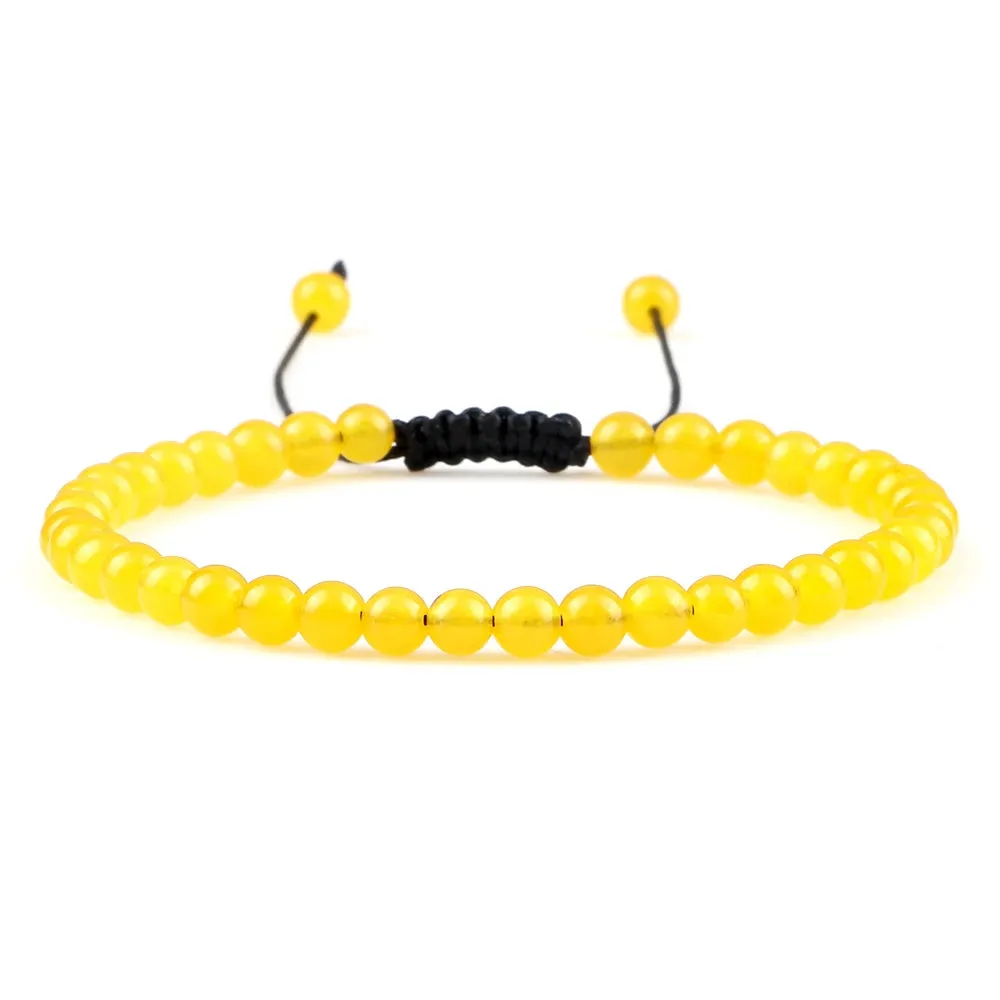 4MM Natural Stone Round Beads Bracelet Women Minimalism Adjustable Leather String Bangles Jewelry Men Healing Yoga Gift