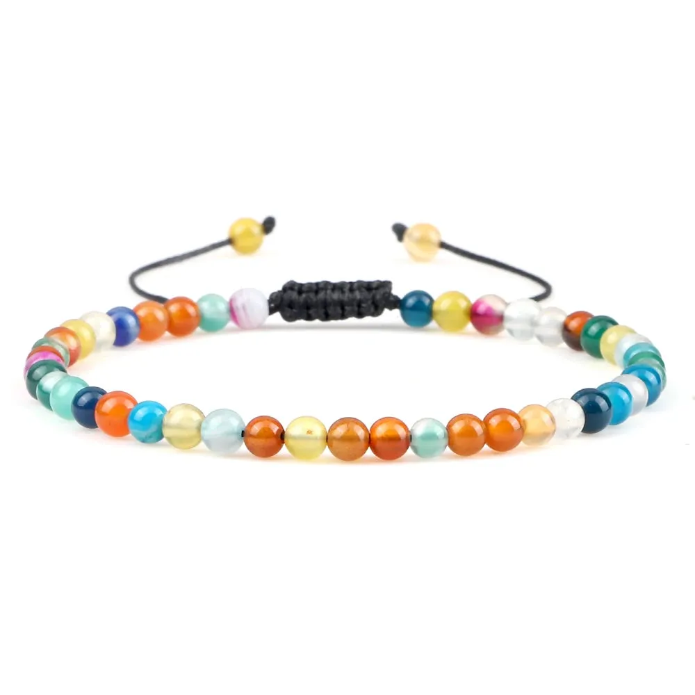 4MM Natural Stone Round Beads Bracelet Women Minimalism Adjustable Leather String Bangles Jewelry Men Healing Yoga Gift