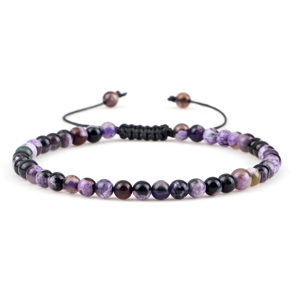 4MM Natural Stone Round Beads Bracelet Women Minimalism Adjustable Leather String Bangles Jewelry Men Healing Yoga Gift