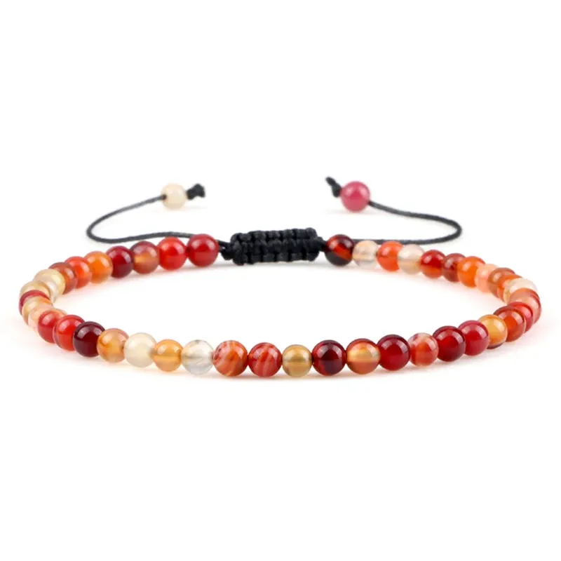 4MM Natural Stone Round Beads Bracelet Women Minimalism Adjustable Leather String Bangles Jewelry Men Healing Yoga Gift