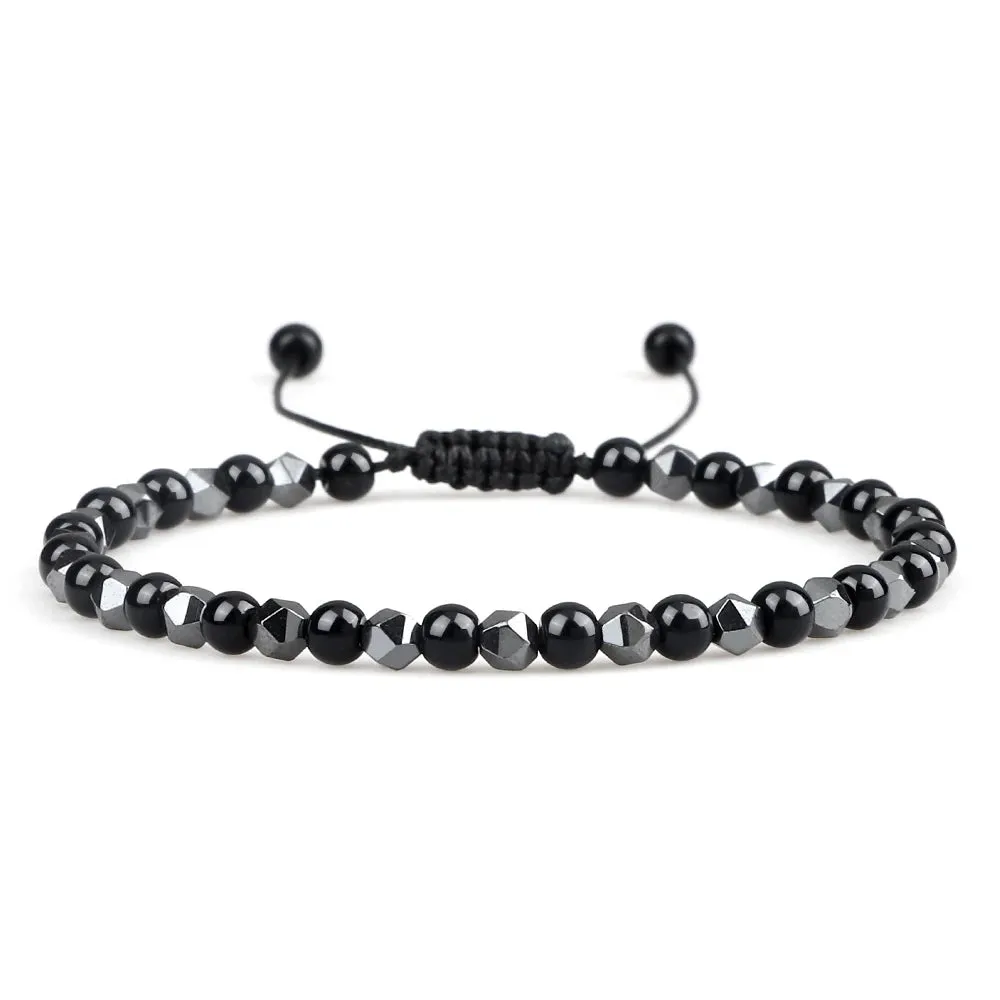 4MM Natural Stone Round Beads Bracelet Women Minimalism Adjustable Leather String Bangles Jewelry Men Healing Yoga Gift