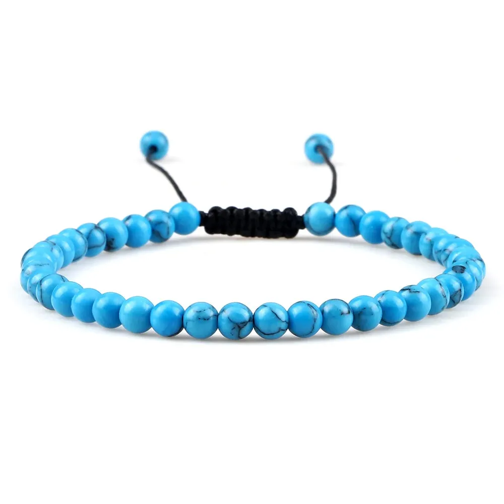 4MM Natural Stone Round Beads Bracelet Women Minimalism Adjustable Leather String Bangles Jewelry Men Healing Yoga Gift