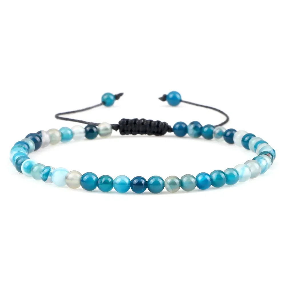 4MM Natural Stone Round Beads Bracelet Women Minimalism Adjustable Leather String Bangles Jewelry Men Healing Yoga Gift