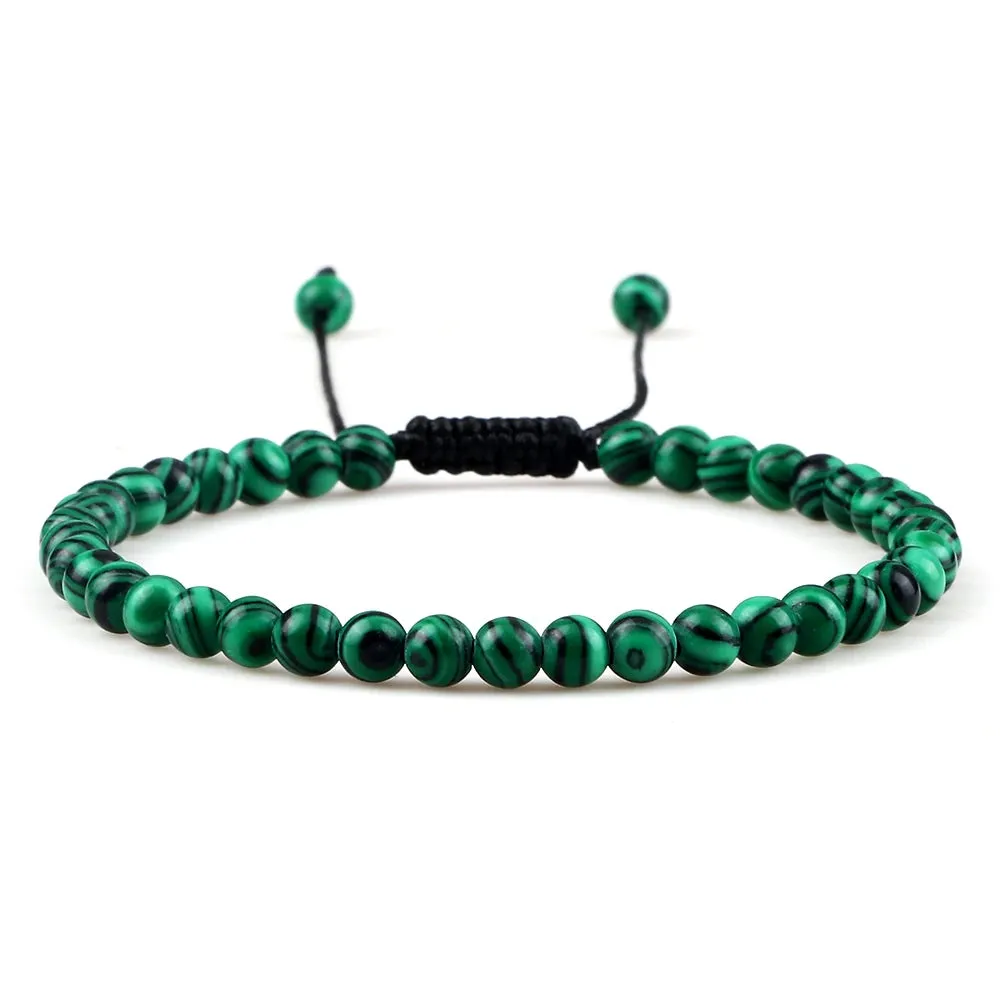4MM Natural Stone Round Beads Bracelet Women Minimalism Adjustable Leather String Bangles Jewelry Men Healing Yoga Gift