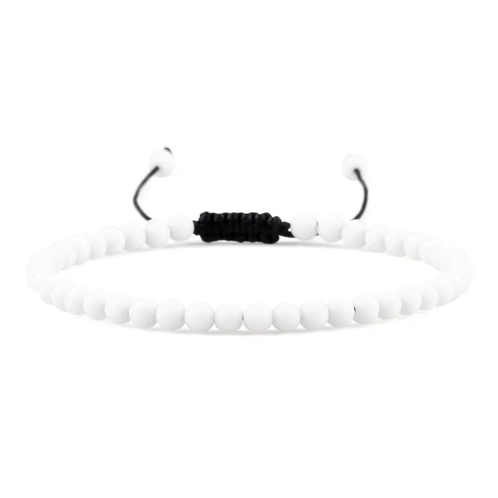 4MM Natural Stone Round Beads Bracelet Women Minimalism Adjustable Leather String Bangles Jewelry Men Healing Yoga Gift