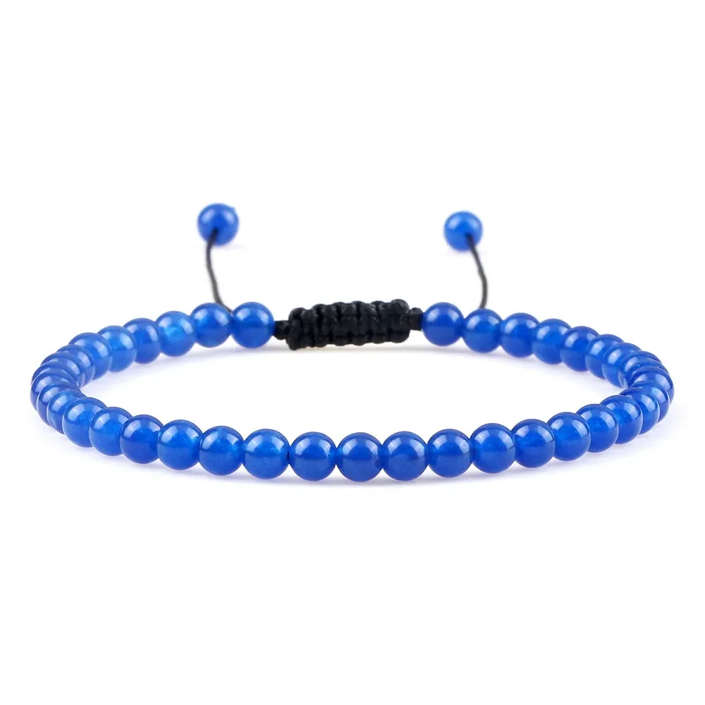 4MM Natural Stone Round Beads Bracelet Women Minimalism Adjustable Leather String Bangles Jewelry Men Healing Yoga Gift