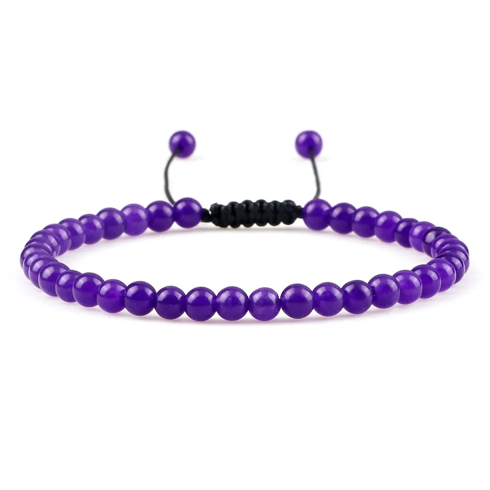 4MM Natural Stone Round Beads Bracelet Women Minimalism Adjustable Leather String Bangles Jewelry Men Healing Yoga Gift