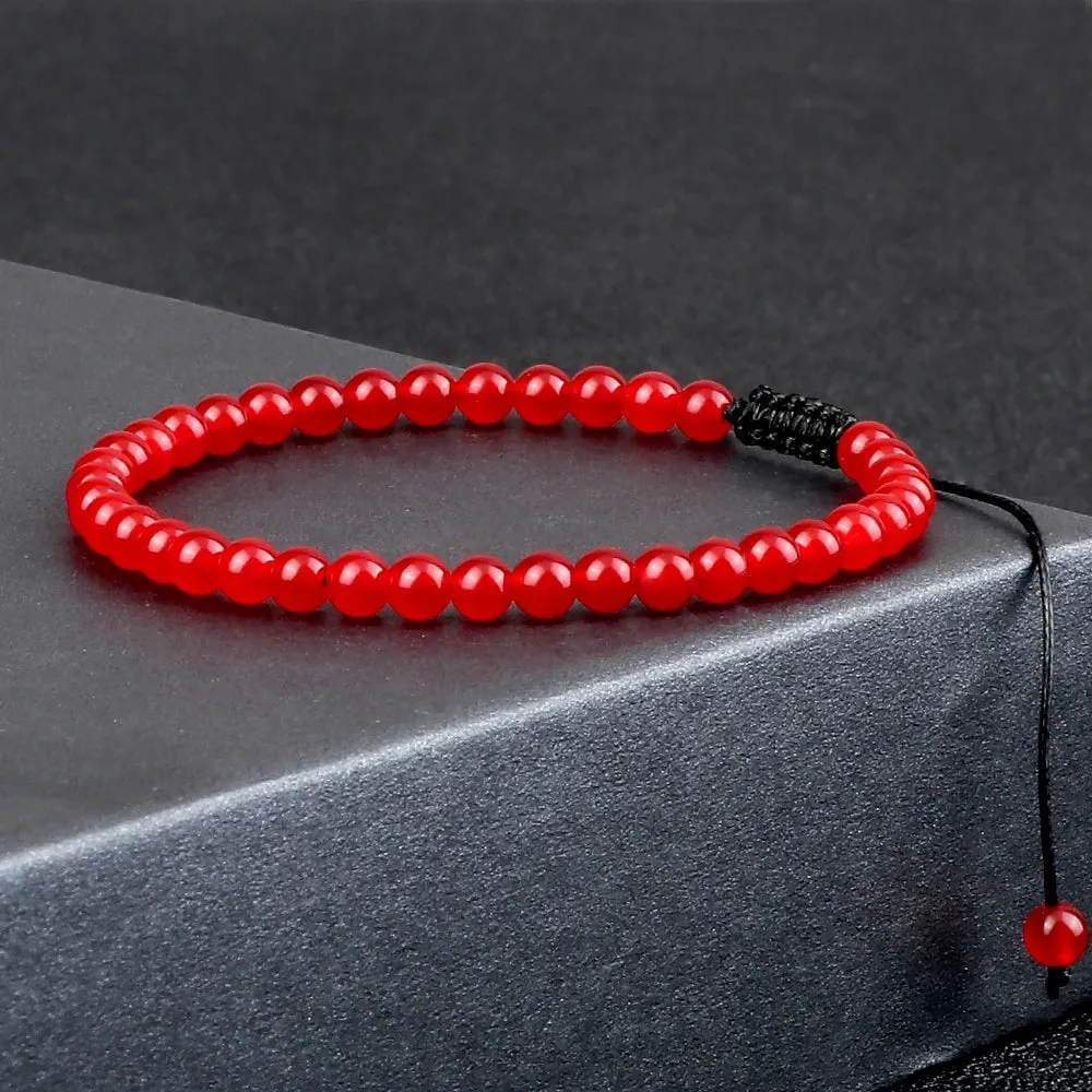 4MM Natural Stone Round Beads Bracelet Women Minimalism Adjustable Leather String Bangles Jewelry Men Healing Yoga Gift