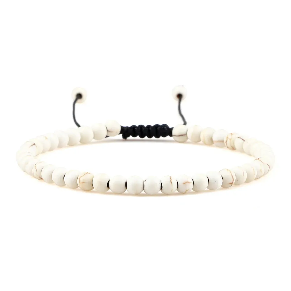 4MM Natural Stone Round Beads Bracelet Women Minimalism Adjustable Leather String Bangles Jewelry Men Healing Yoga Gift