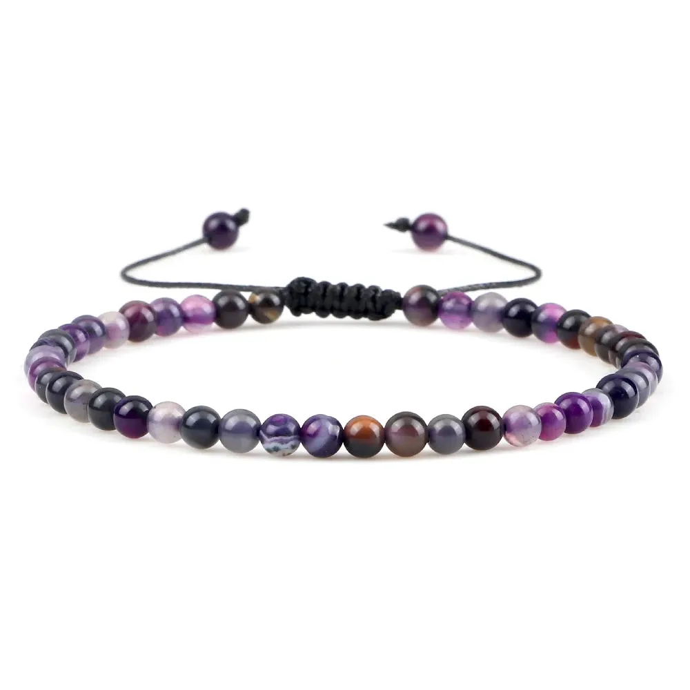 4MM Natural Stone Round Beads Bracelet Women Minimalism Adjustable Leather String Bangles Jewelry Men Healing Yoga Gift