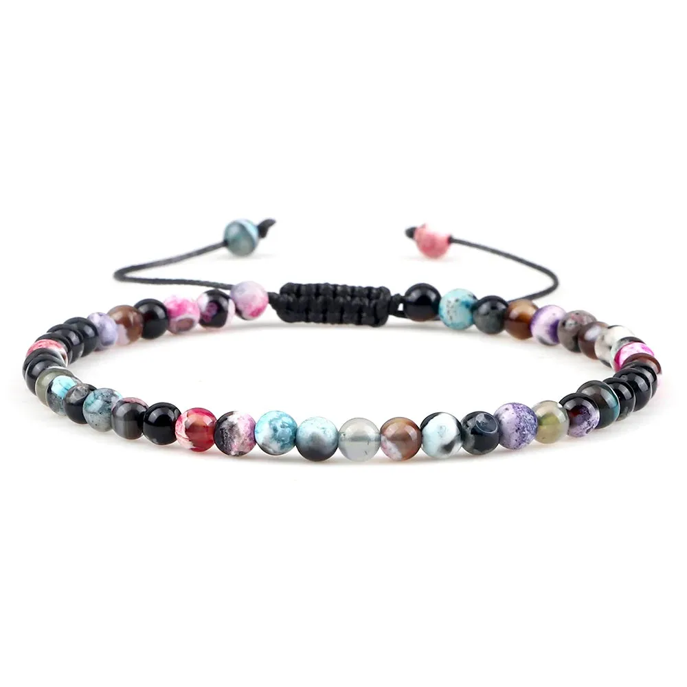 4MM Natural Stone Round Beads Bracelet Women Minimalism Adjustable Leather String Bangles Jewelry Men Healing Yoga Gift