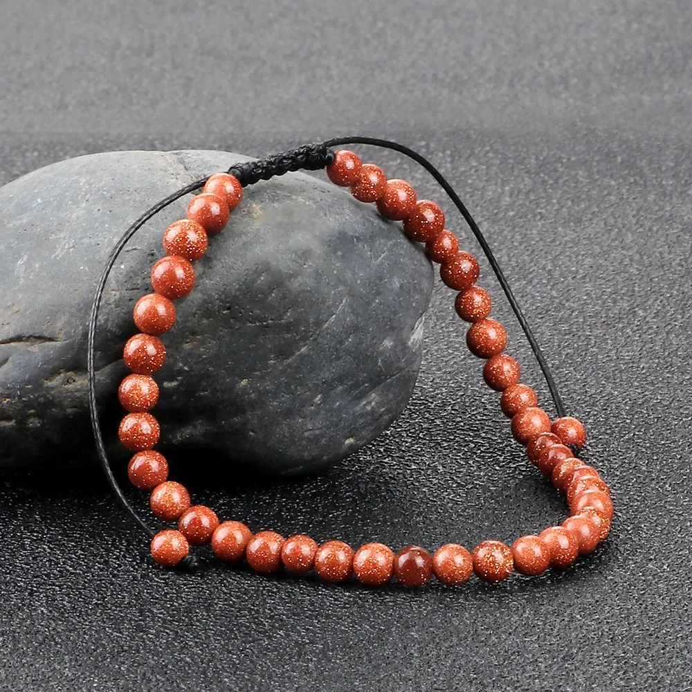 4MM Natural Stone Round Beads Bracelet Women Minimalism Adjustable Leather String Bangles Jewelry Men Healing Yoga Gift