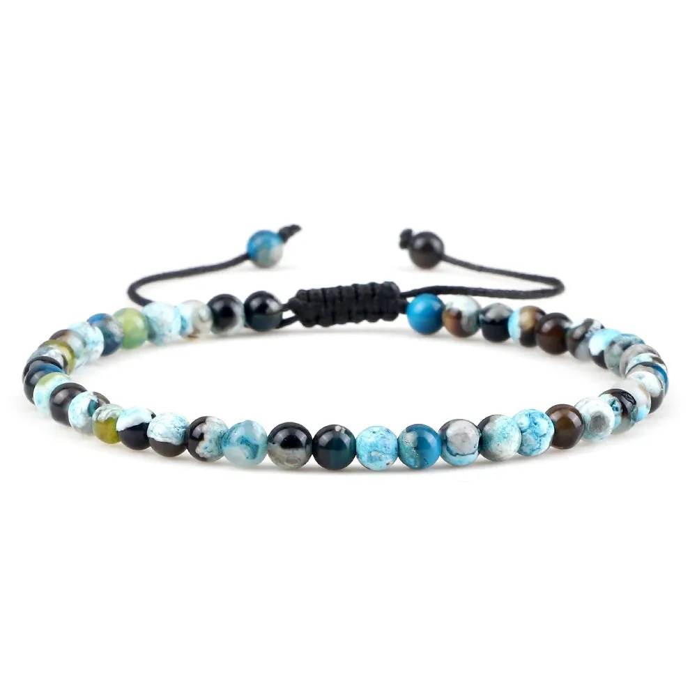 4MM Natural Stone Round Beads Bracelet Women Minimalism Adjustable Leather String Bangles Jewelry Men Healing Yoga Gift