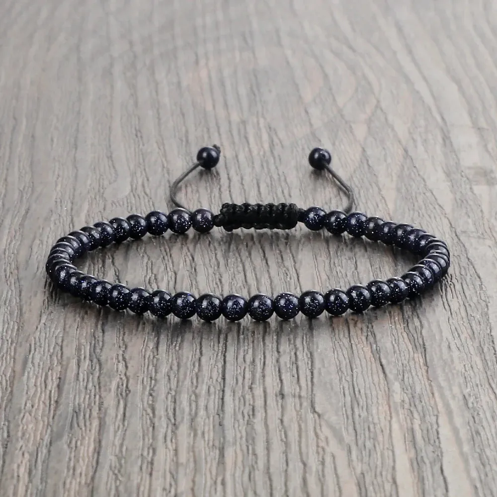 4MM Natural Stone Round Beads Bracelet Women Minimalism Adjustable Leather String Bangles Jewelry Men Healing Yoga Gift