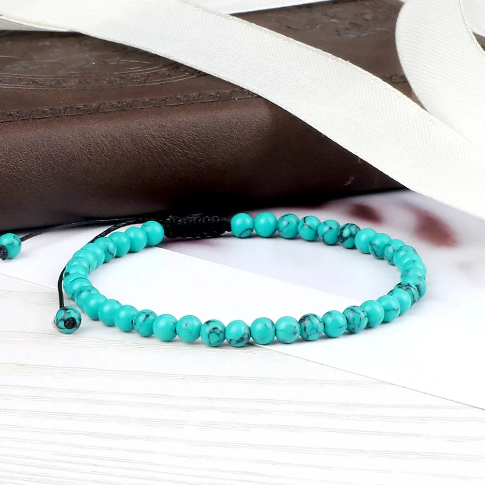 4MM Natural Stone Round Beads Bracelet Women Minimalism Adjustable Leather String Bangles Jewelry Men Healing Yoga Gift