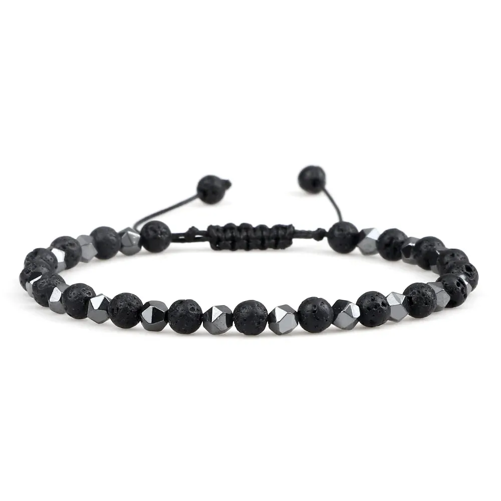 4MM Natural Stone Round Beads Bracelet Women Minimalism Adjustable Leather String Bangles Jewelry Men Healing Yoga Gift