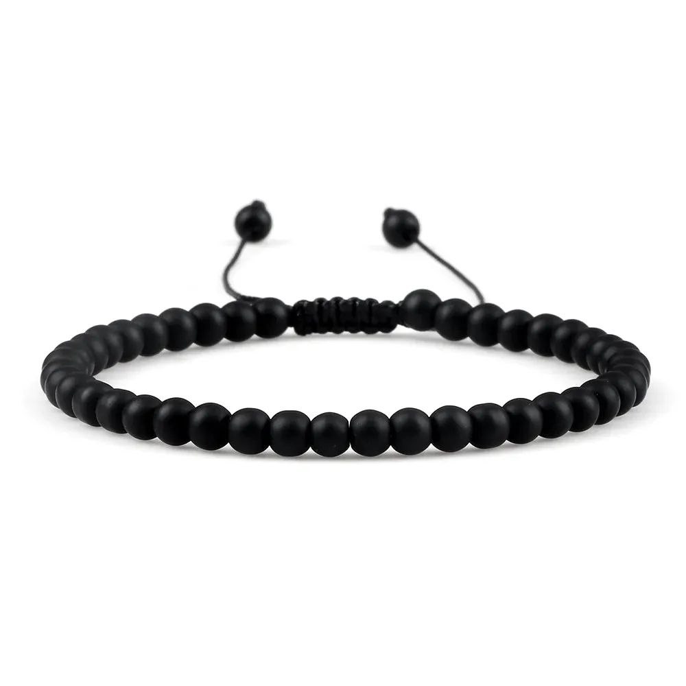 4MM Natural Stone Round Beads Bracelet Women Minimalism Adjustable Leather String Bangles Jewelry Men Healing Yoga Gift