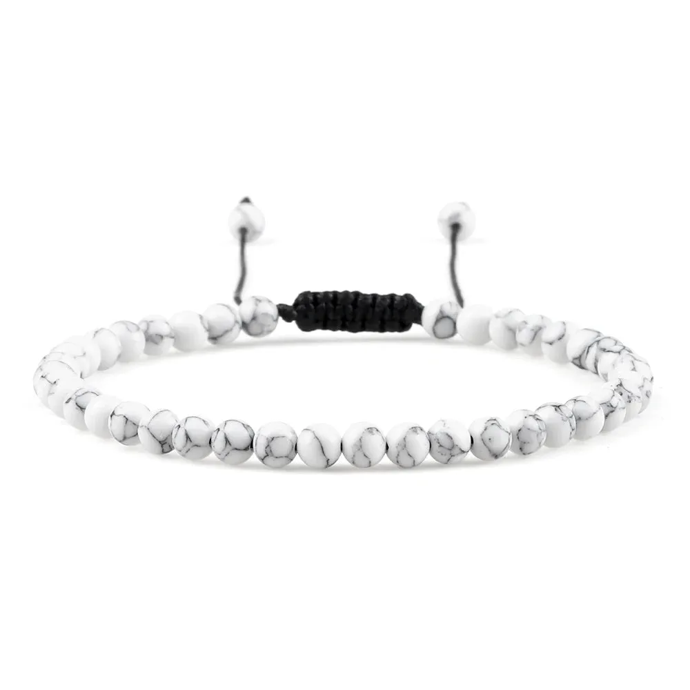 4MM Natural Stone Round Beads Bracelet Women Minimalism Adjustable Leather String Bangles Jewelry Men Healing Yoga Gift