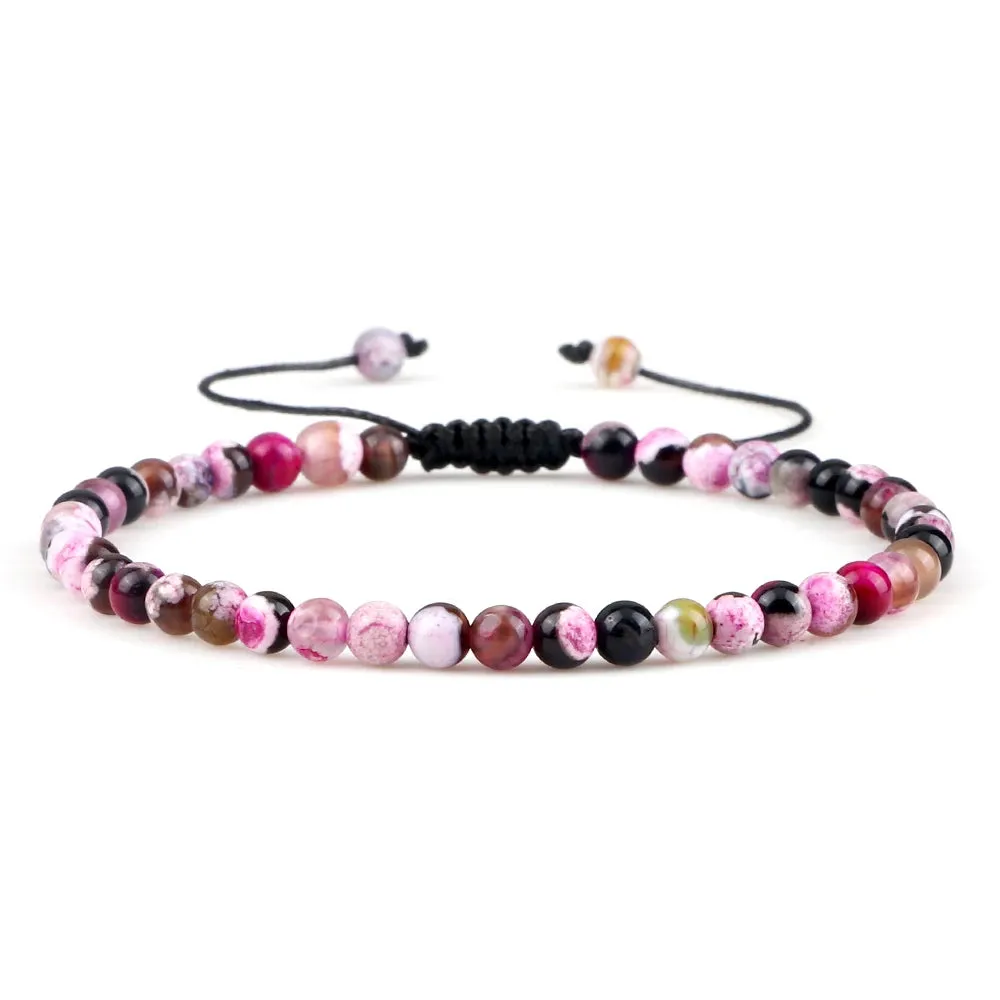 4MM Natural Stone Round Beads Bracelet Women Minimalism Adjustable Leather String Bangles Jewelry Men Healing Yoga Gift