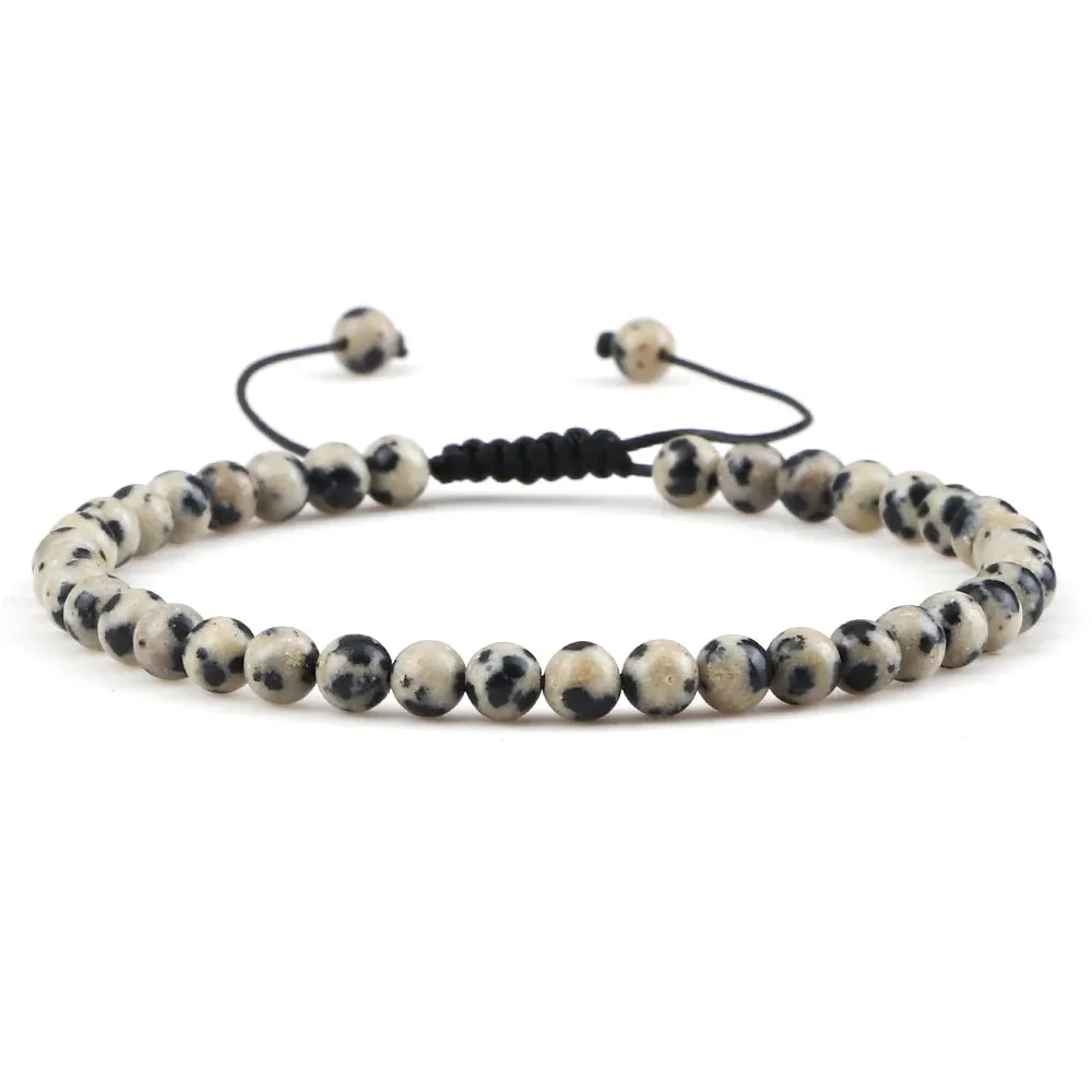 4MM Natural Stone Round Beads Bracelet Women Minimalism Adjustable Leather String Bangles Jewelry Men Healing Yoga Gift