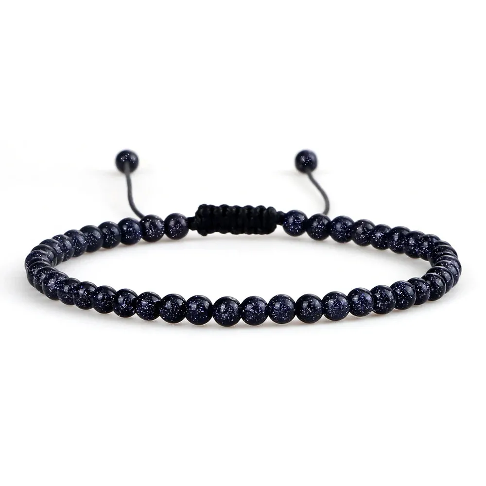 4MM Natural Stone Round Beads Bracelet Women Minimalism Adjustable Leather String Bangles Jewelry Men Healing Yoga Gift
