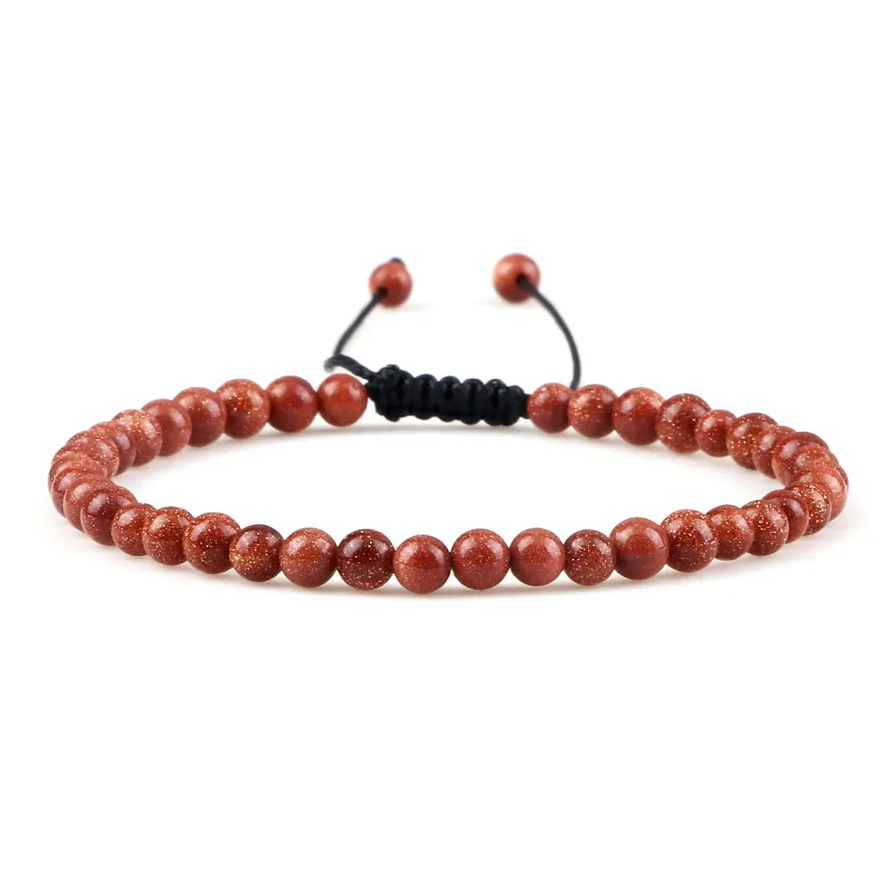 4MM Natural Stone Round Beads Bracelet Women Minimalism Adjustable Leather String Bangles Jewelry Men Healing Yoga Gift