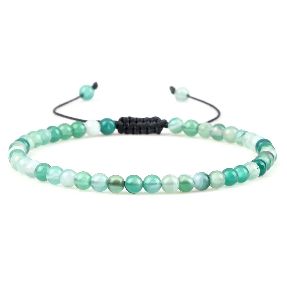 4MM Natural Stone Round Beads Bracelet Women Minimalism Adjustable Leather String Bangles Jewelry Men Healing Yoga Gift