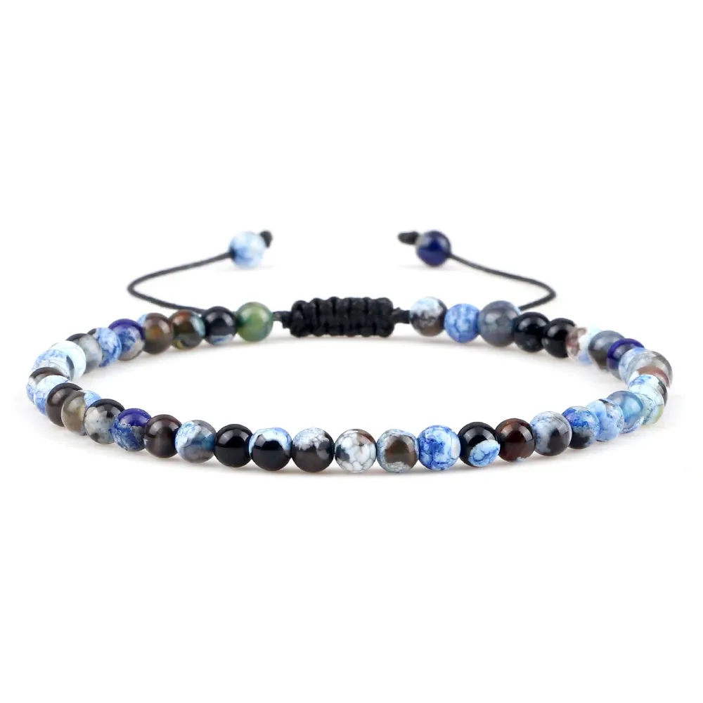 4MM Natural Stone Round Beads Bracelet Women Minimalism Adjustable Leather String Bangles Jewelry Men Healing Yoga Gift