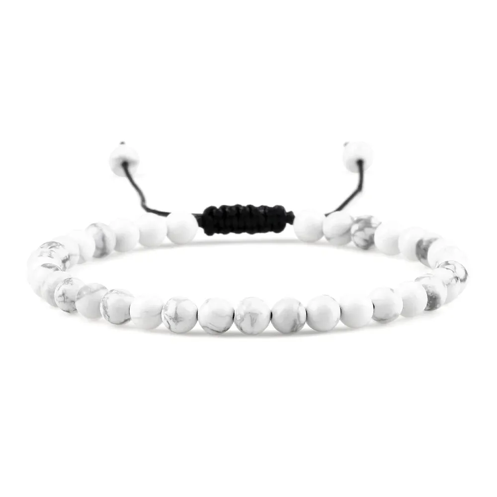 4MM Natural Stone Round Beads Bracelet Women Minimalism Adjustable Leather String Bangles Jewelry Men Healing Yoga Gift