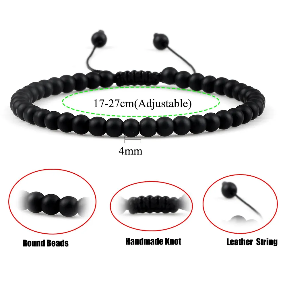 4MM Natural Stone Round Beads Bracelet Women Minimalism Adjustable Leather String Bangles Jewelry Men Healing Yoga Gift