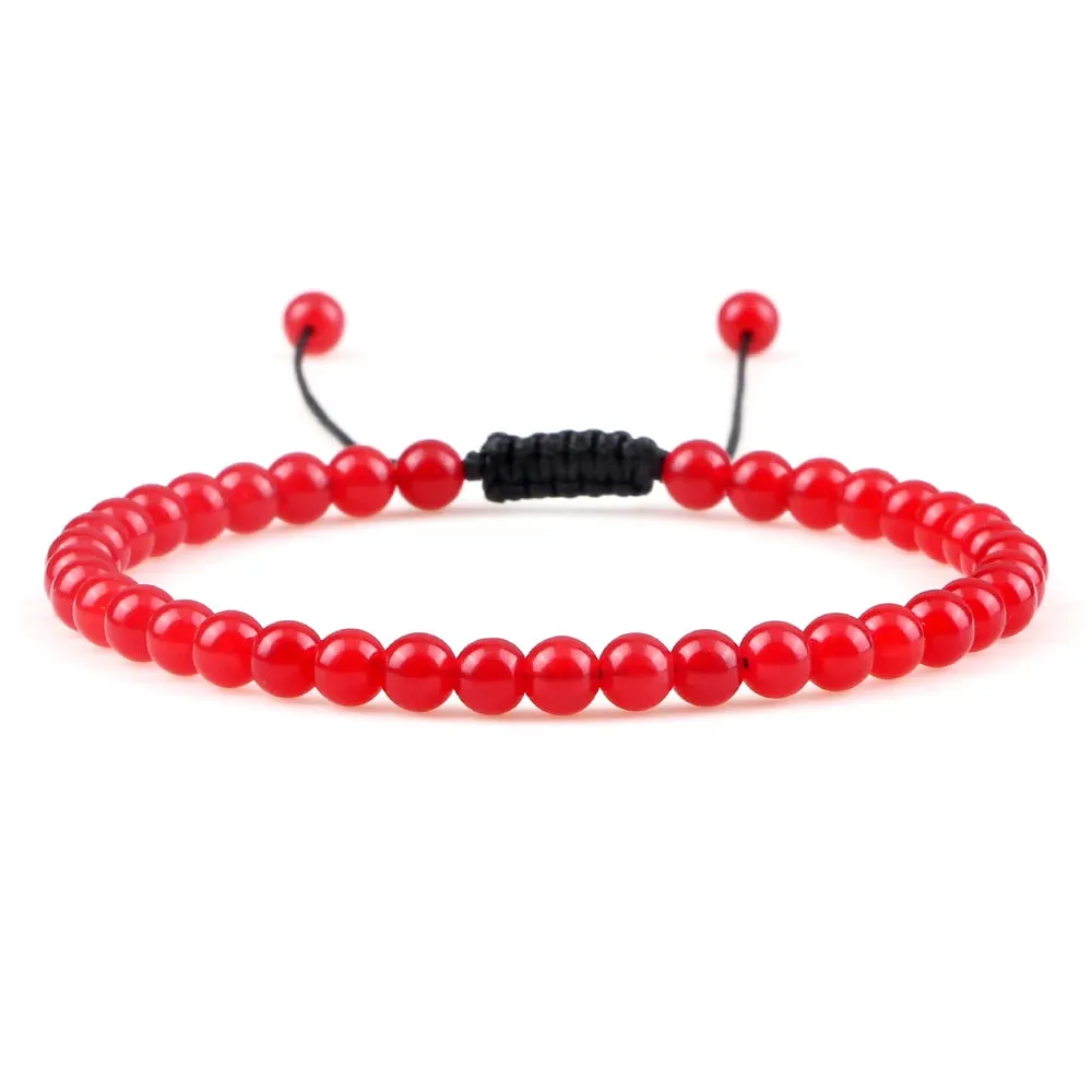 4MM Natural Stone Round Beads Bracelet Women Minimalism Adjustable Leather String Bangles Jewelry Men Healing Yoga Gift